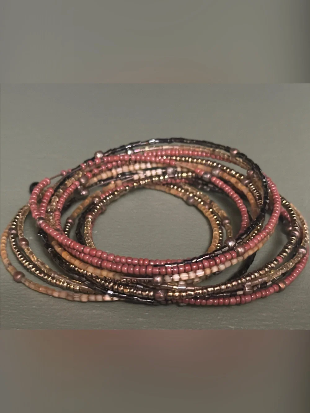 Multi-Strand Brown and Gold Beaded Coil Bracelet - Women's Jewelry
